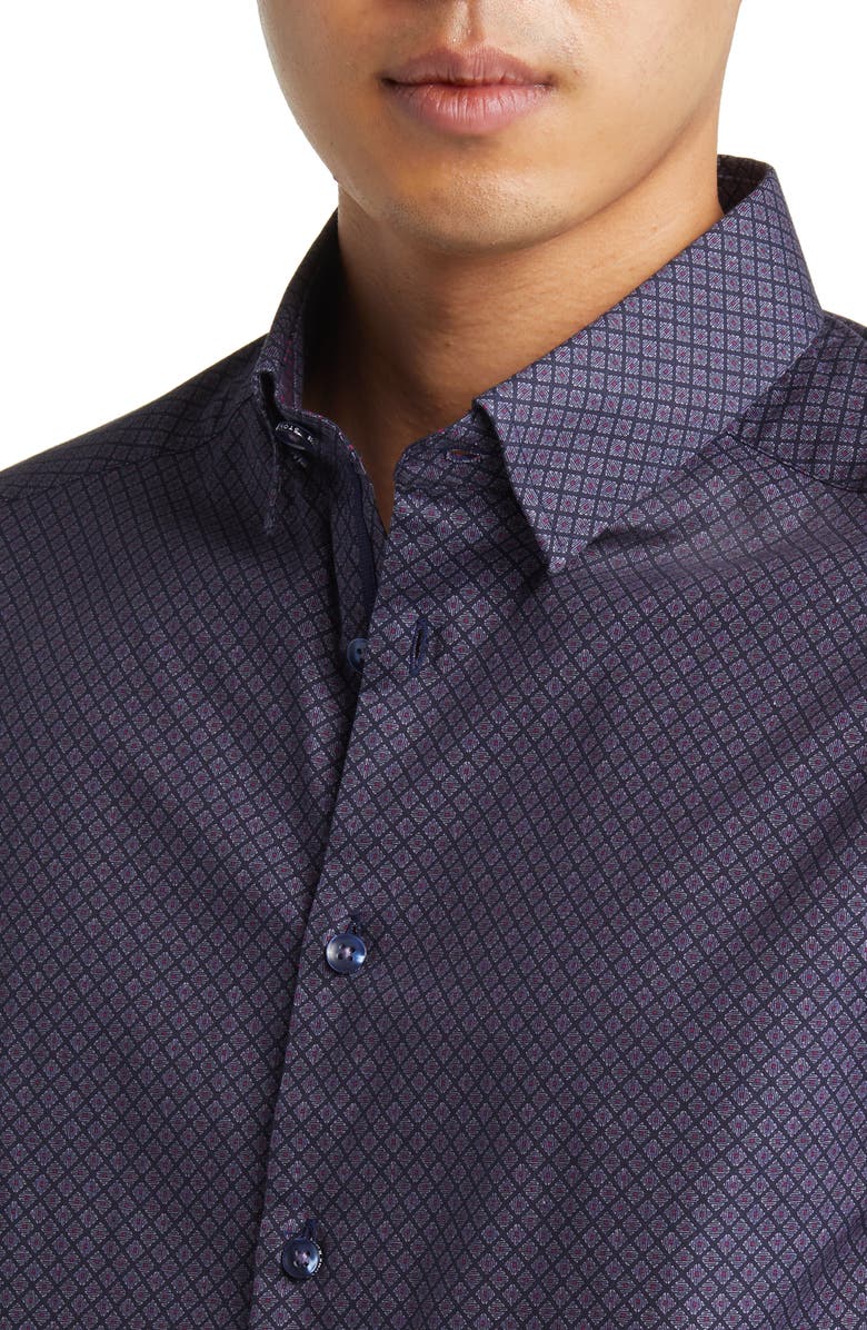 Stone Rose Geometric Print Stretch Button-Up Shirt, Alternate, color, Navy