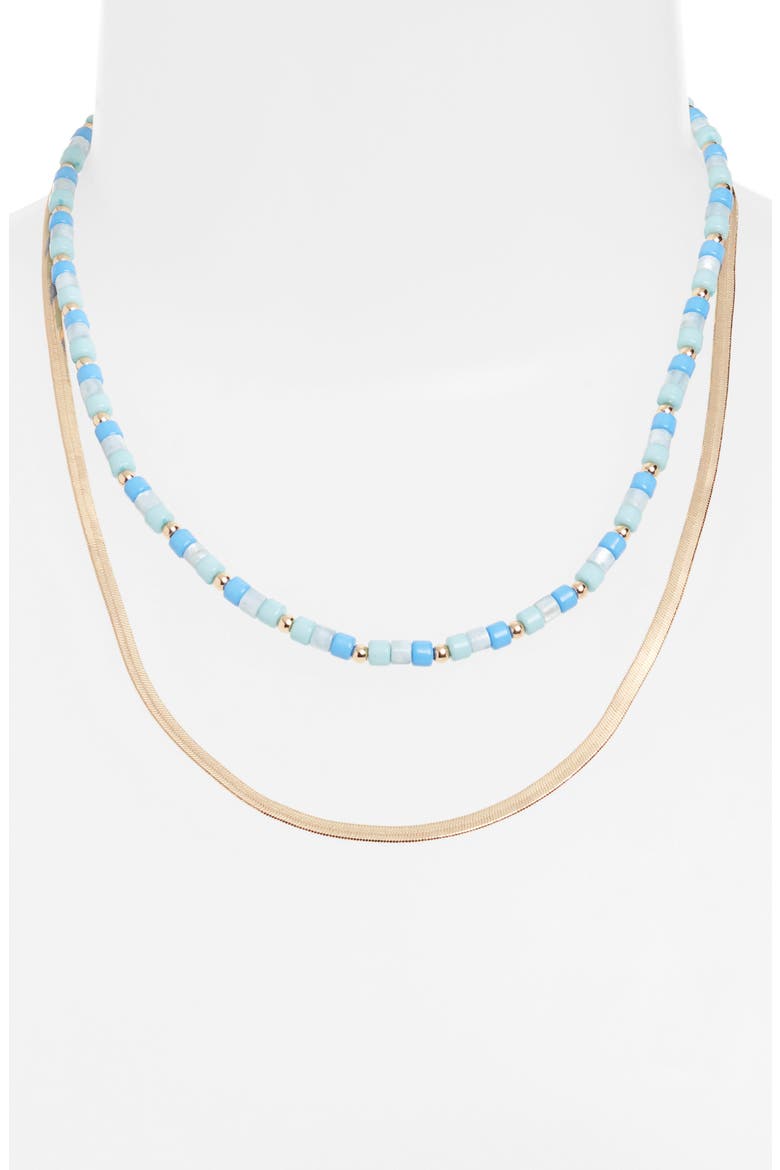 Set of 2 Beaded & Snake Chain Necklaces, Alternate, color, BLUE MULTI- GOLD