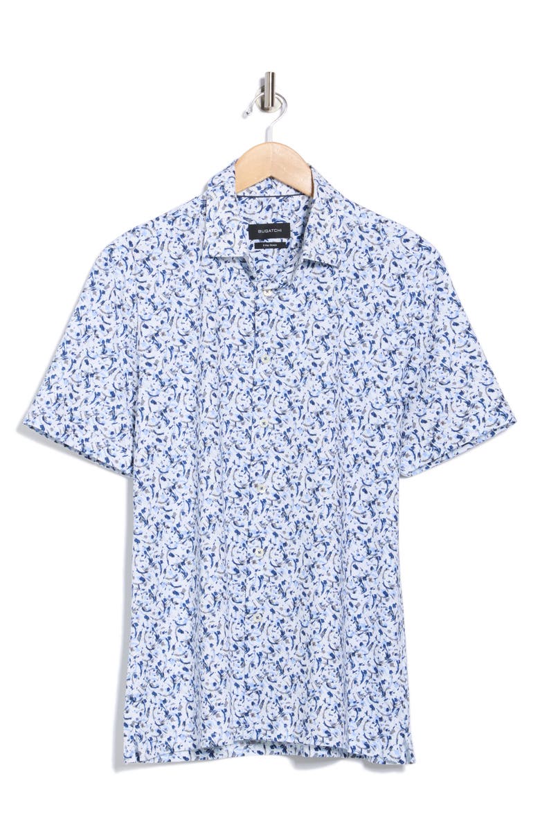 Bugatchi Miles OoohCotton<sup>®</sup> Short Sleeve Button-Up Shirt, Alternate, color, Navy