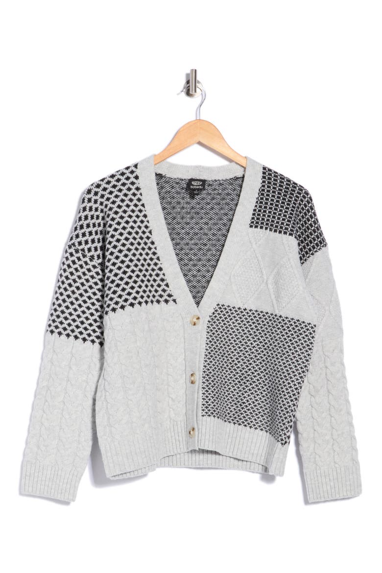 Mixed Stitch Cardigan, Main, color, LT. GREY/ BLACK