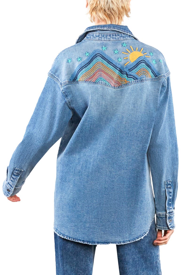 Weekend Warrior Embroidered Button-Up Shirt, Alternate, color, DENIM