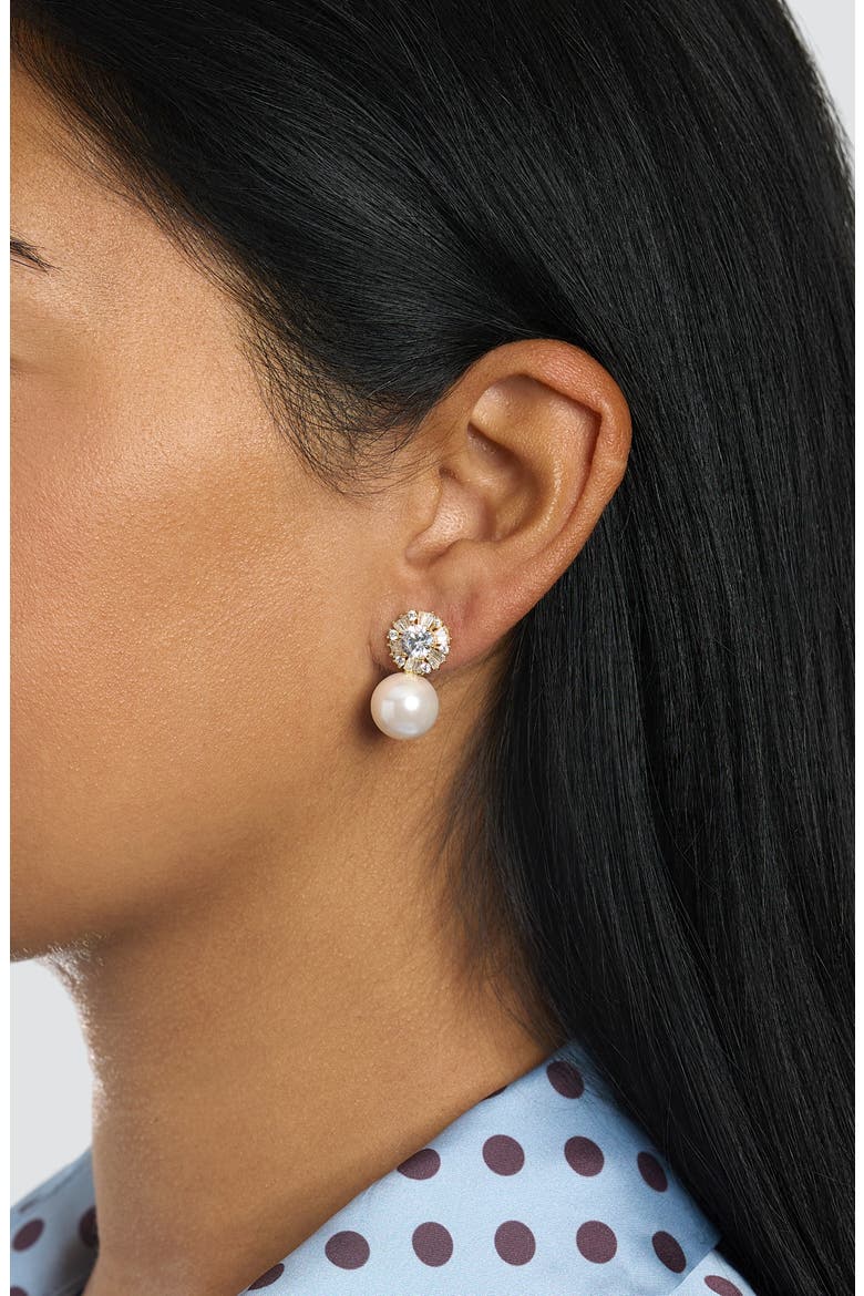 Cubic Zirconia & Faux Pearl Drop Earrings, Alternate, color, GOLD