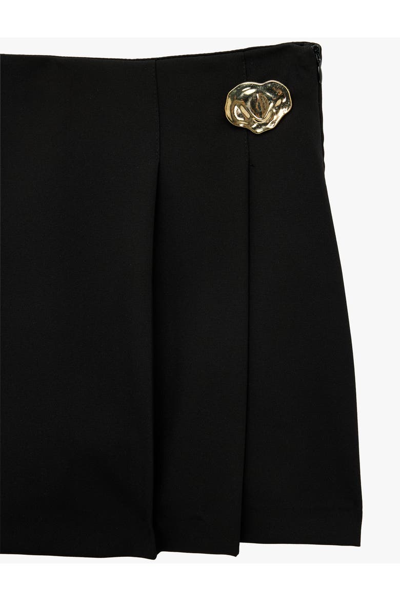 A Line Pleated Mini Skort with Clasp, Alternate, color, BLACK