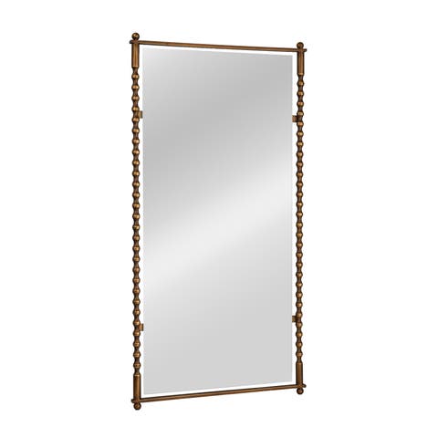 Cast Metal Framed Tall Wall Mirror, Antique Brass Finish