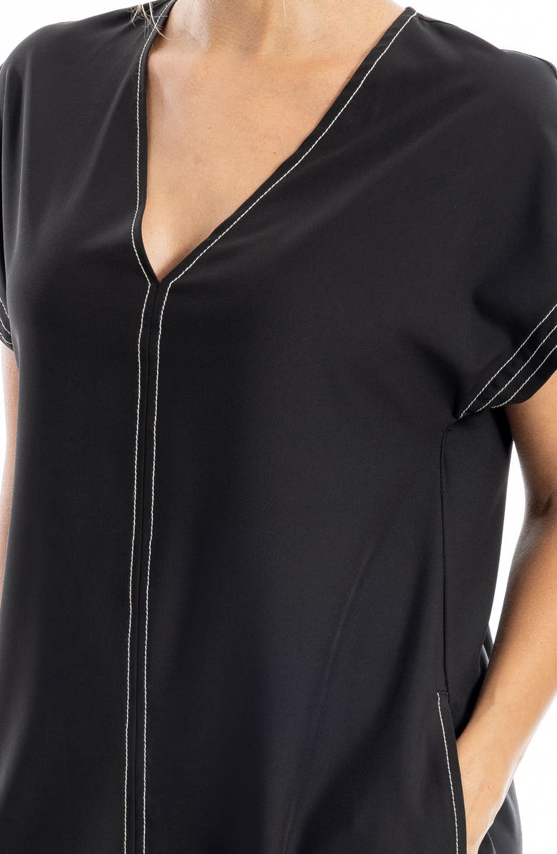 MAX STUDIO V-Neck Contrast Stitch Dress, Alternate, color, Black