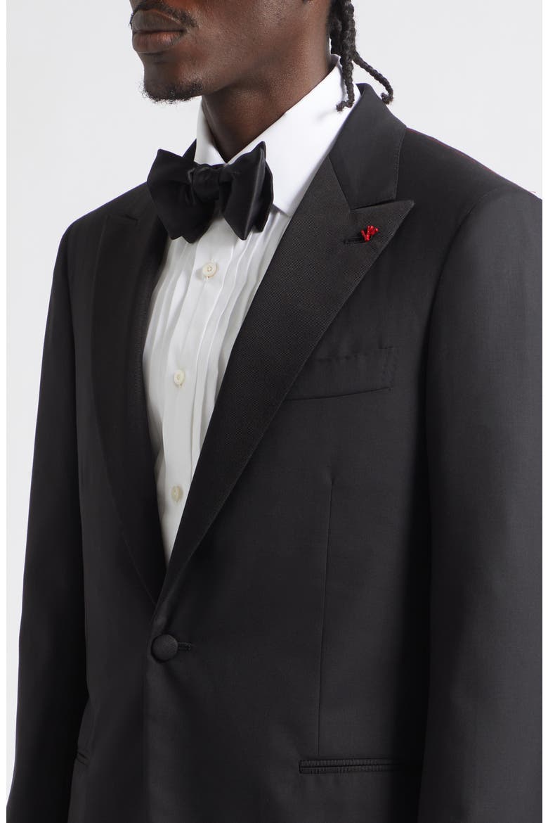 Sanita Super 160s Wool Peak Lapel Tuxedo, Alternate, color, BLACK