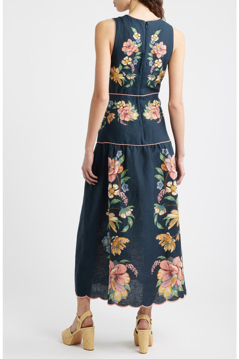 Maria Floral Jacquard Linen Dress, Alternate, color, MAIRA FLORAL DARK BLUE