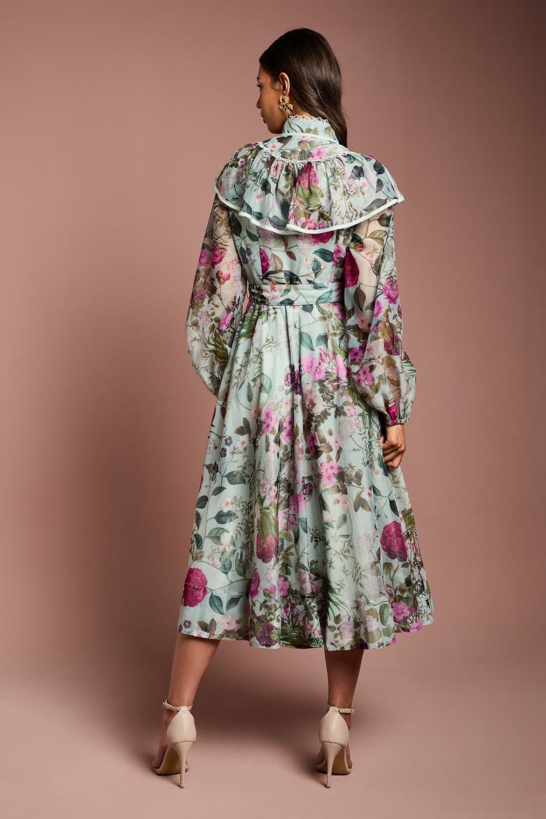 Long Sleeve Printed Organza Shirt Dress, Alternate, color, Sage