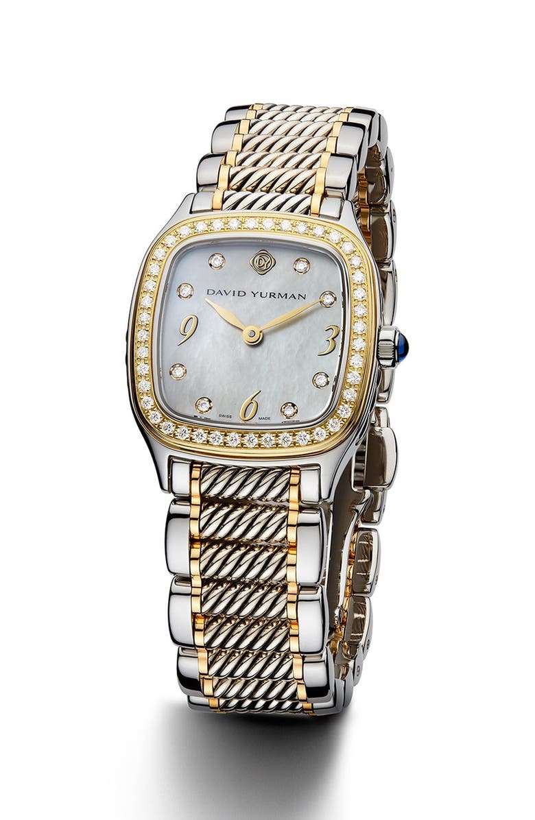 David Yurman 'Thoroughbred' Stainless Steel Quartz with Diamond Bezel and Gold, Main, color,