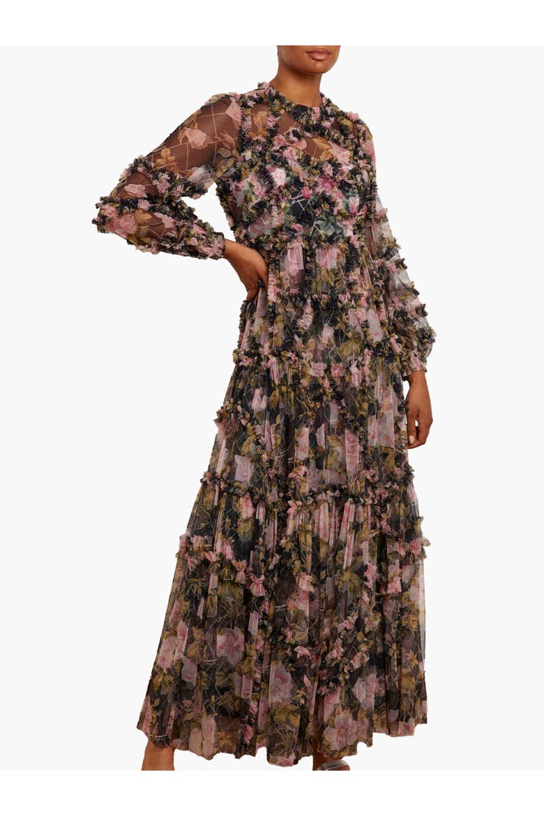 English Rose Diamond Ruffle Gown, Main, color, Graphite
