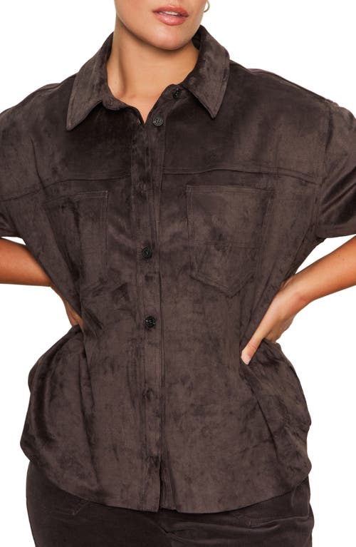 Sanctuary Ivy Faux Suede Long Sleeve Button-up Shirt In Brown