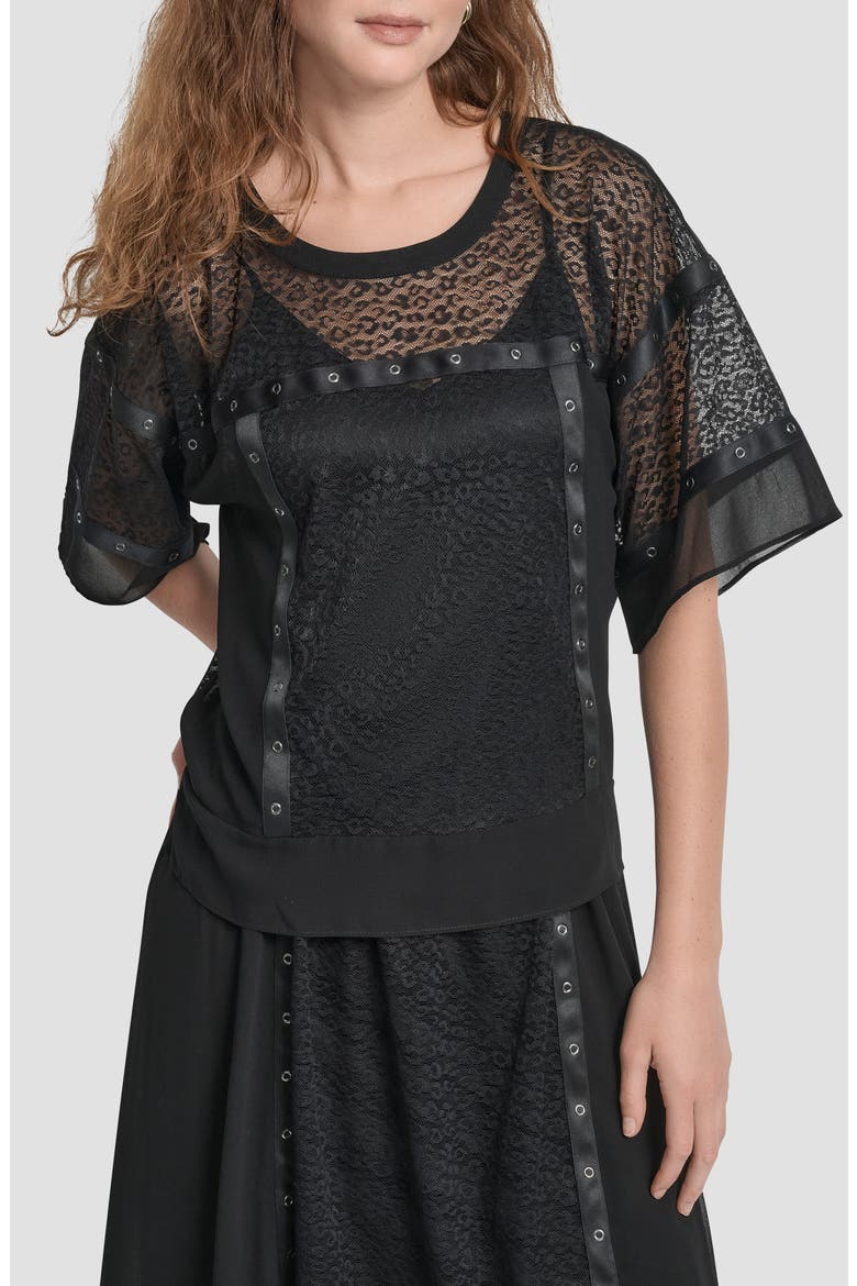 Flowy Leopard Mesh Boxy Top, Main, color, BLACK