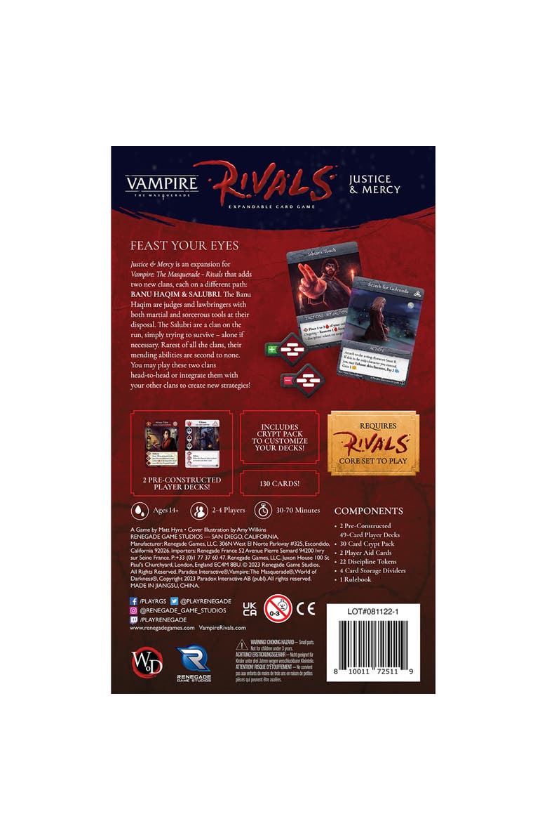 Renegade Game Studios Vampire The Masquerade Rivals Expandable Card Game Justice & Mercy, Alternate, color, Multicolored