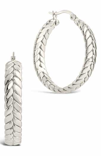 Sterling Forever Double Row Herringbone Statement Hoop Earrings