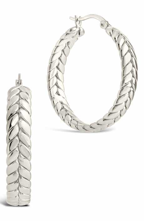 Sterling Forever Double Row Herringbone Statement Hoop Earrings