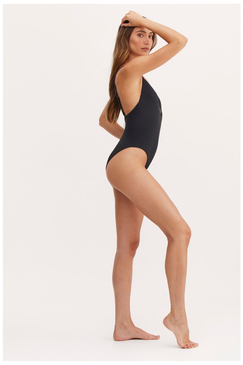 Timeless Chic Aria Deep Plunge Open Back One Piece, Alternate, color, Black