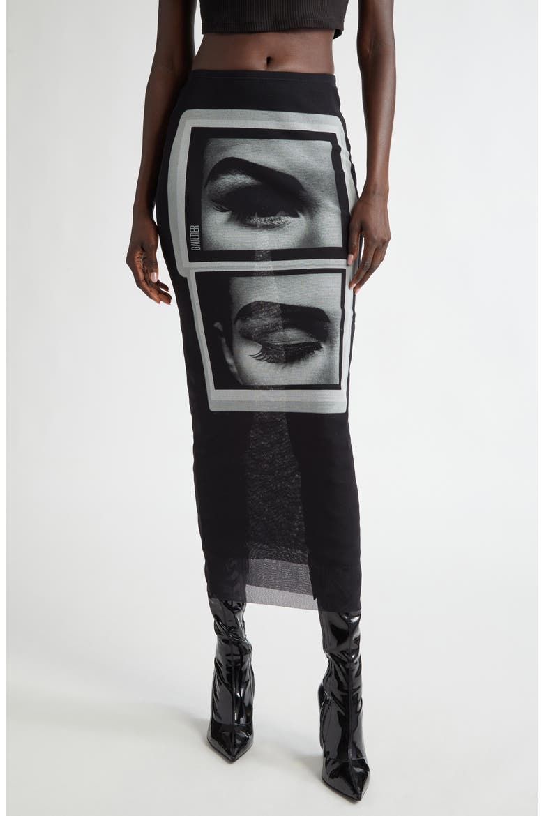 The Eyes & Lips Mesh Pencil Skirt, Main, color, BLACK/ GREY/ WHITE