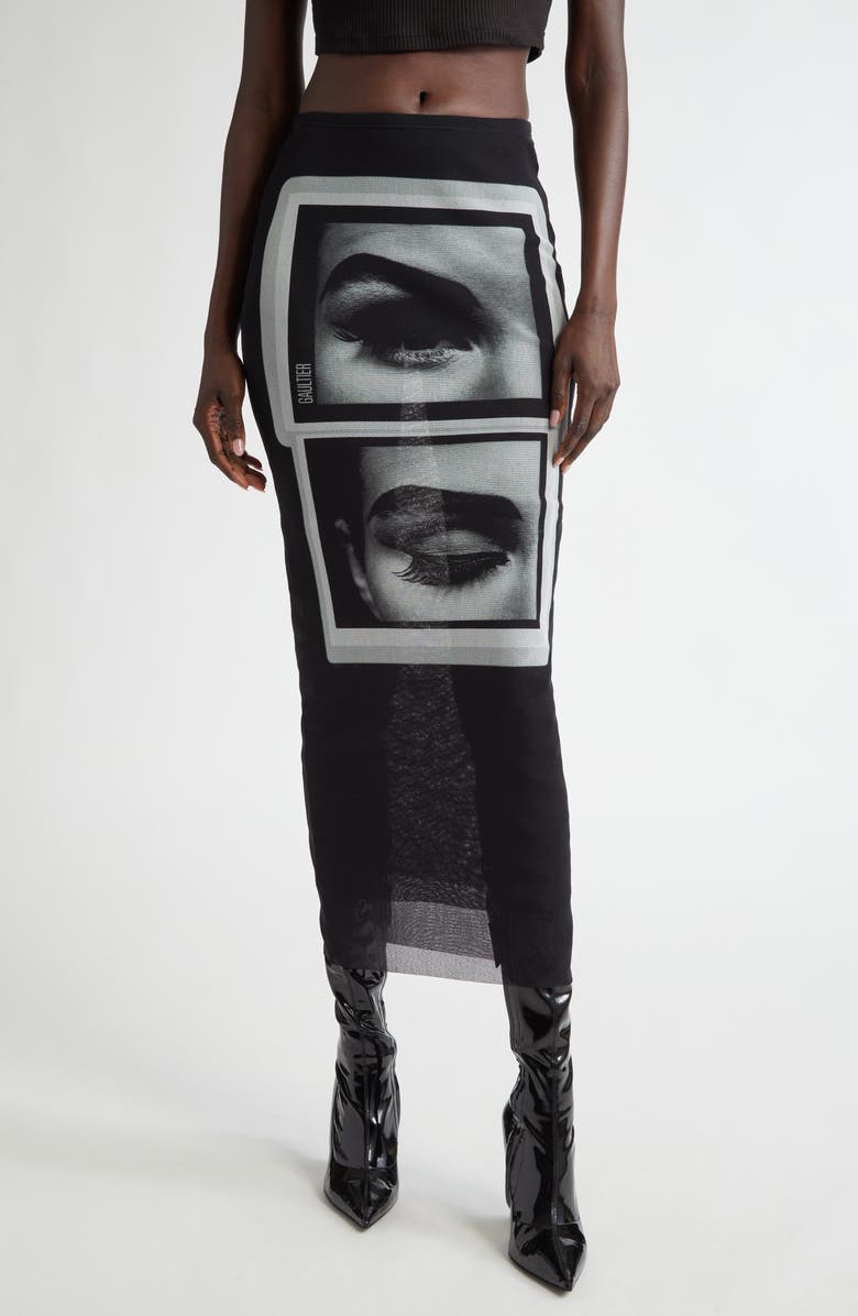 Jean Paul Gaultier The Eyes & Lips Mesh Pencil Skirt, Main, color, 