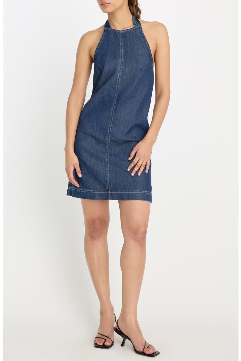 Halter Neck Denim Shift Minidress, Main, color, INDIGO1187