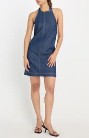 Good American Halter Neck Denim Shift Minidress