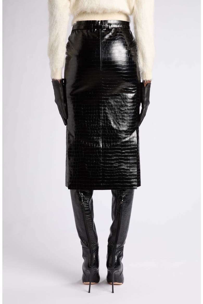 Croc Embossed Leather Pencil Skirt, Alternate, color, BLACK