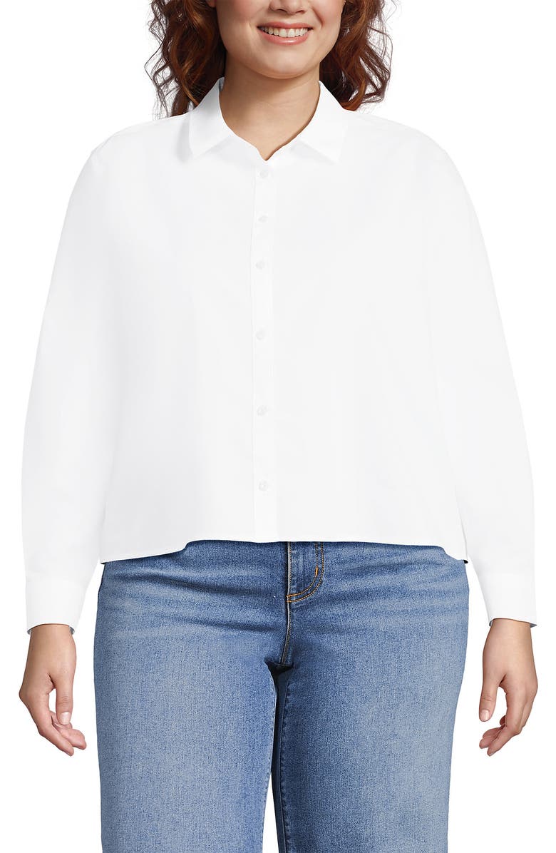Lands' End No Iron Boxy Cropped Shirt, Main, color, White