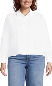 Lands' End Plus Size No Iron Boxy Cropped Shirt