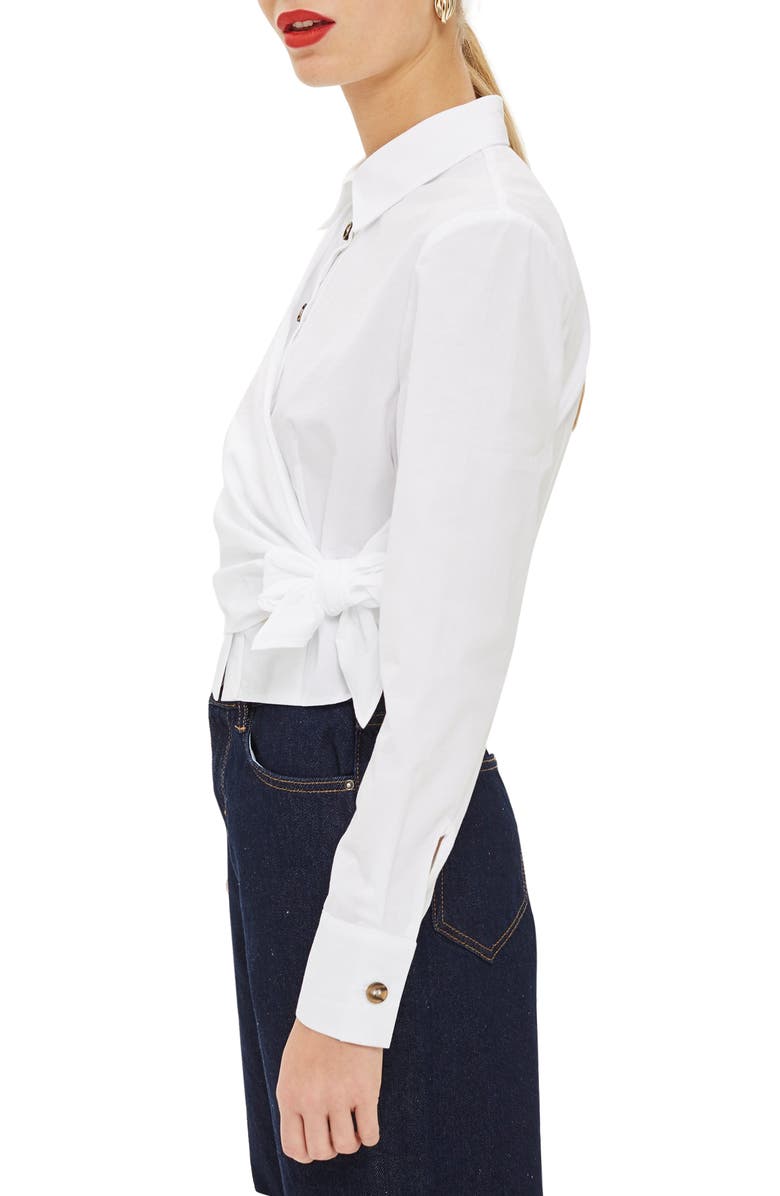 Topshop Poplin Wrap Shirt, Alternate, color, 