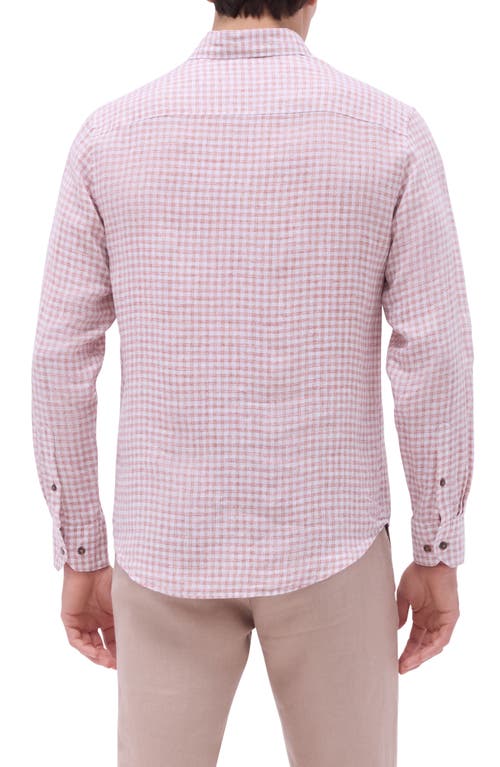 Bugatchi Julian Check Slub Linen Button-up Shirt In Brick