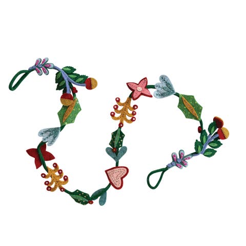Whimsical Wool Felt Garland with Flowers & Hearts