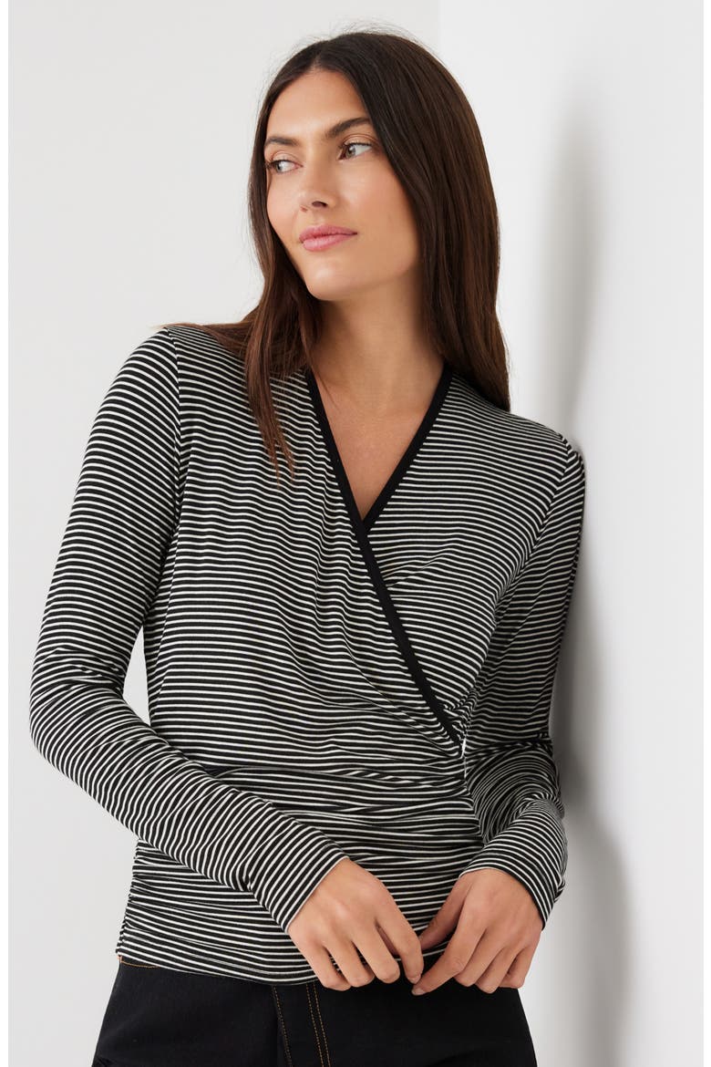 Side Shirred Long Sleeve Surplice Top, Alternate, color, STRIPE