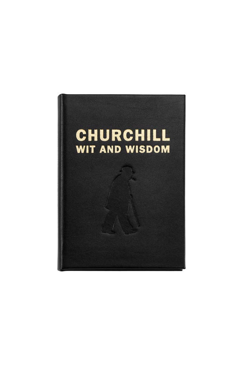 Churchill Wit and Wisdom Leather Coffee Table Book, Main, color, Black