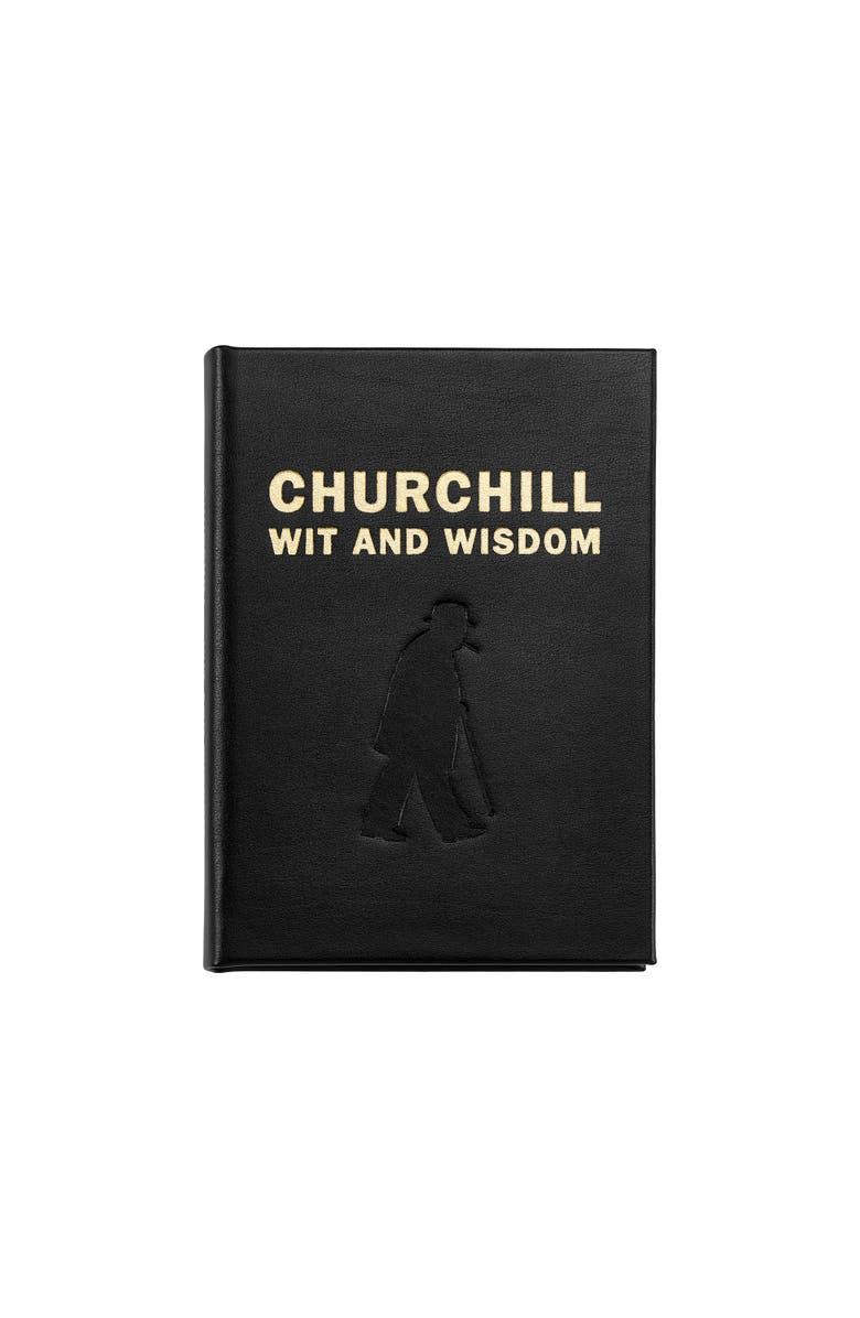 Graphic Image Churchill Wit and Wisdom Leather Coffee Table Book, Main, color, Black