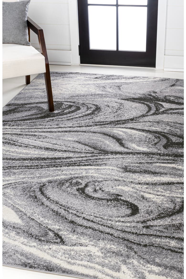 Viscon Abstract Marble Contemporary Area Rug, Alternate, color, Light Gray/Black