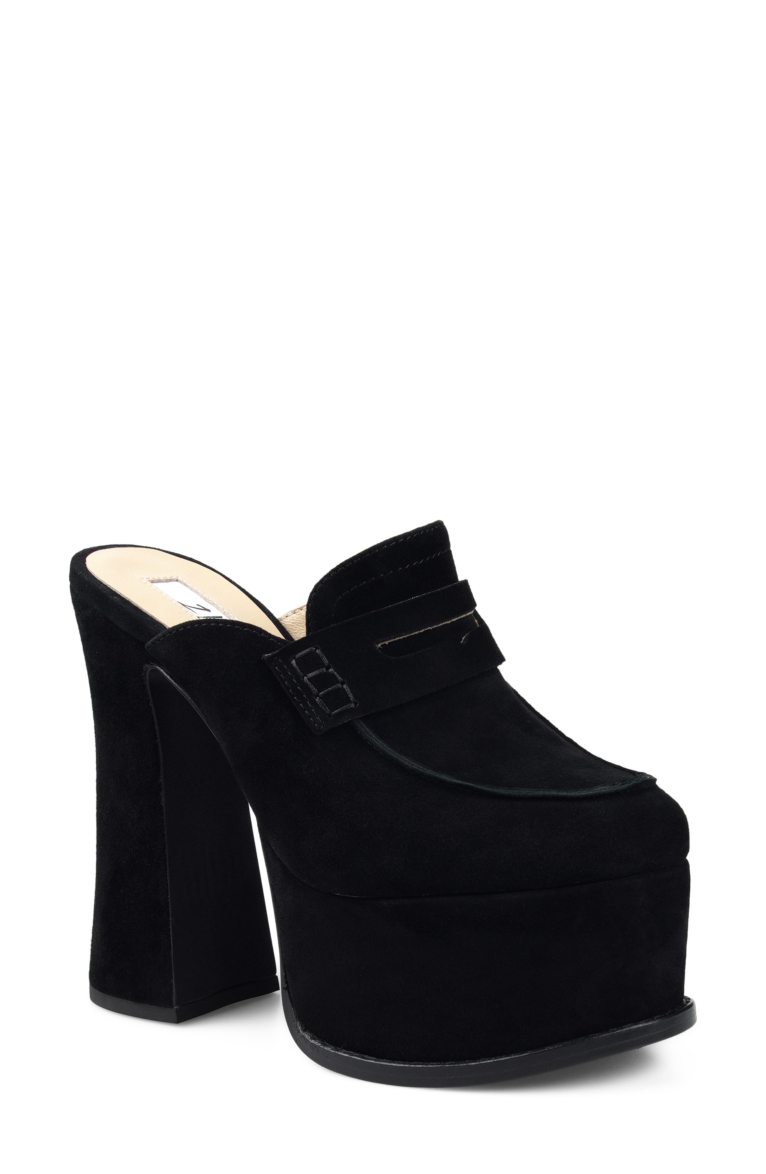 Harlen Platform Penny Loafer Mule, Main, color, BLACK SUEDE