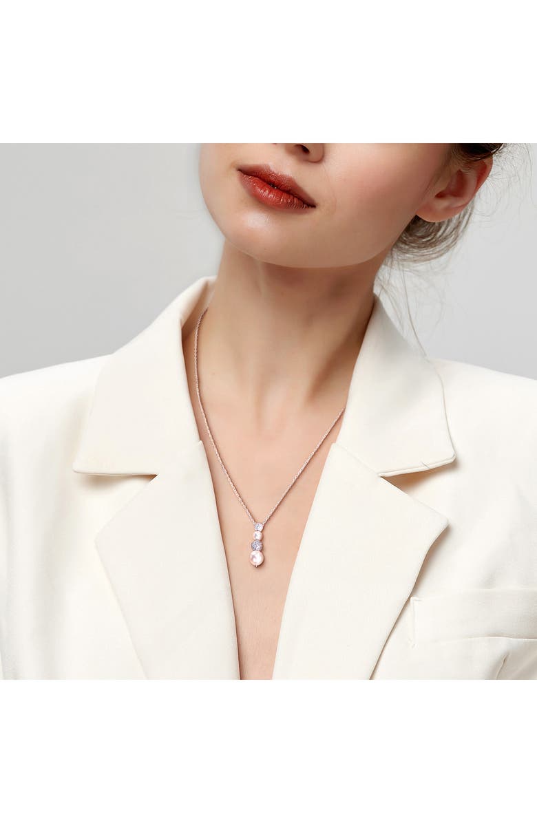 DELMAR 8.8.5mm Cultured Freshwater Pearl & White Topaz Drop Necklace - 0.59ct., Alternate, color,