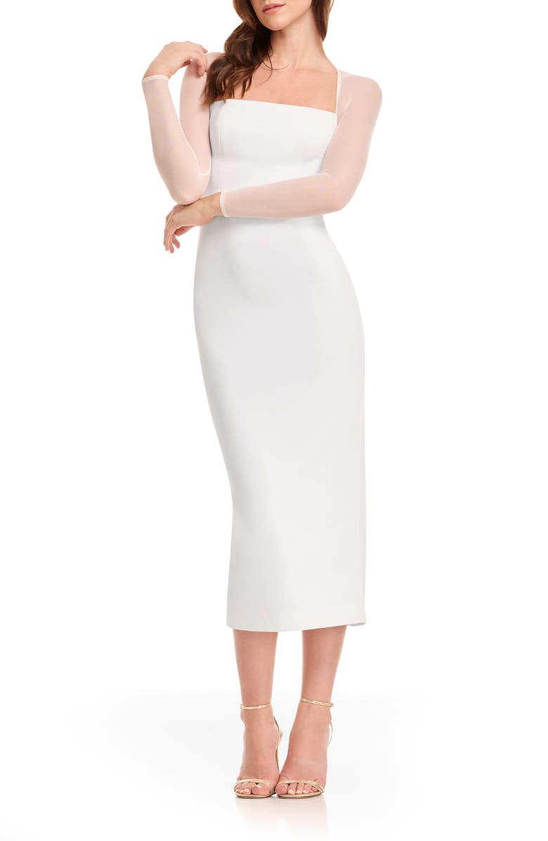 Dress the Population Maxine Long Sleeve Midi Dress, Main, color, White