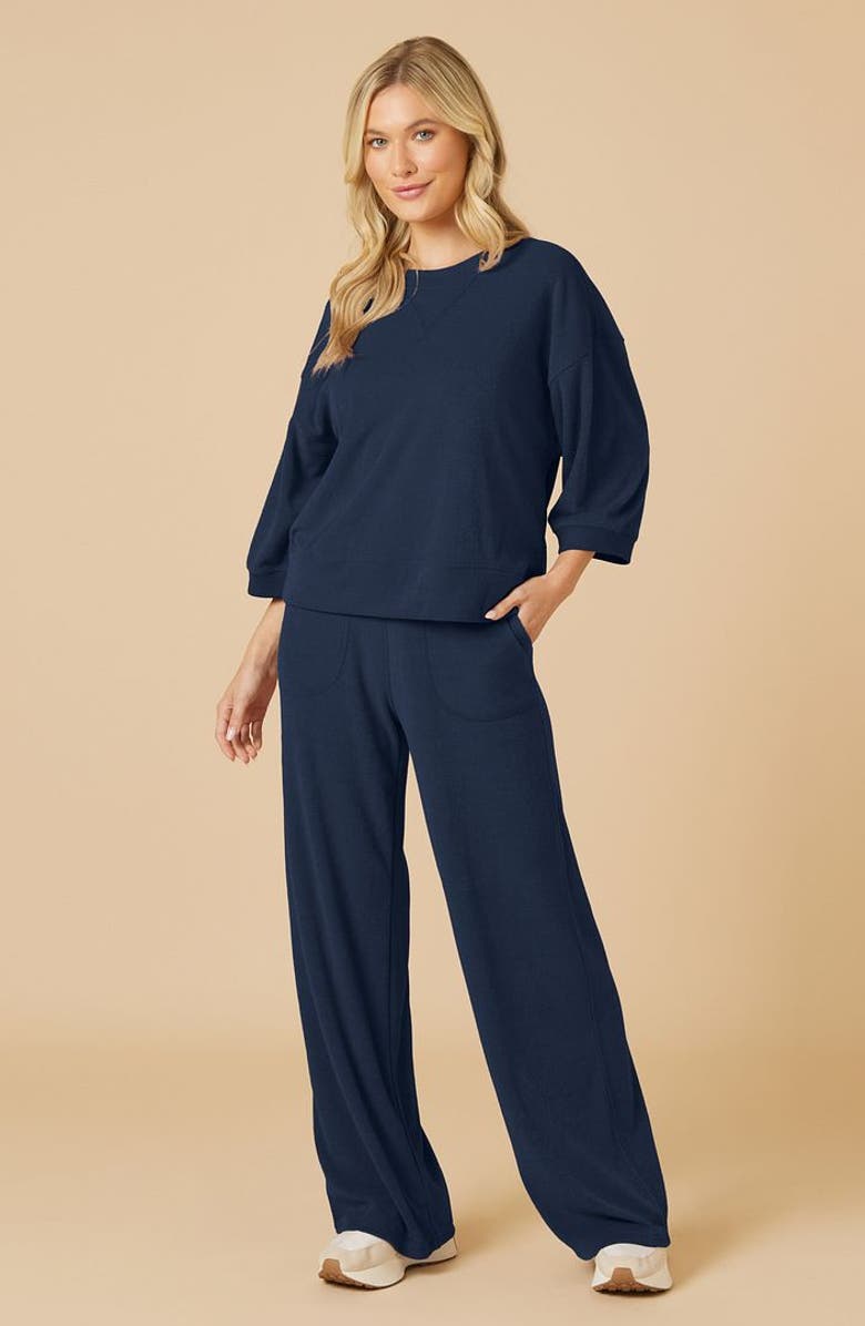 Softies Terry Cropped Sleeve Crew Neck with Wide Leg Pant, Main, color, Midnight