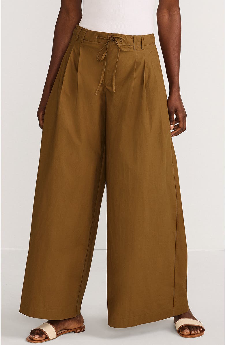 Lands' End Poplin Mid Rise Pleated Slouchy Pants, Main, color, 