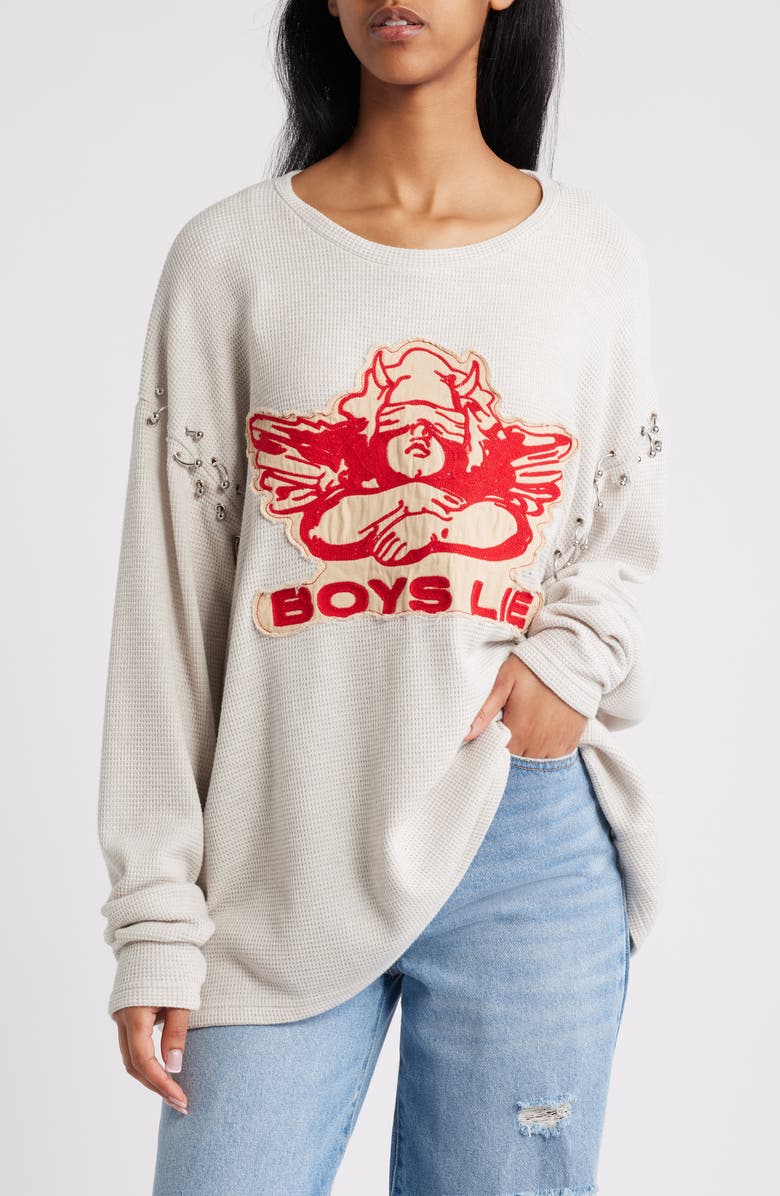 BOYS LIE Stitch Me Up Thermal Boyfriend Pullover, Main, color, 
