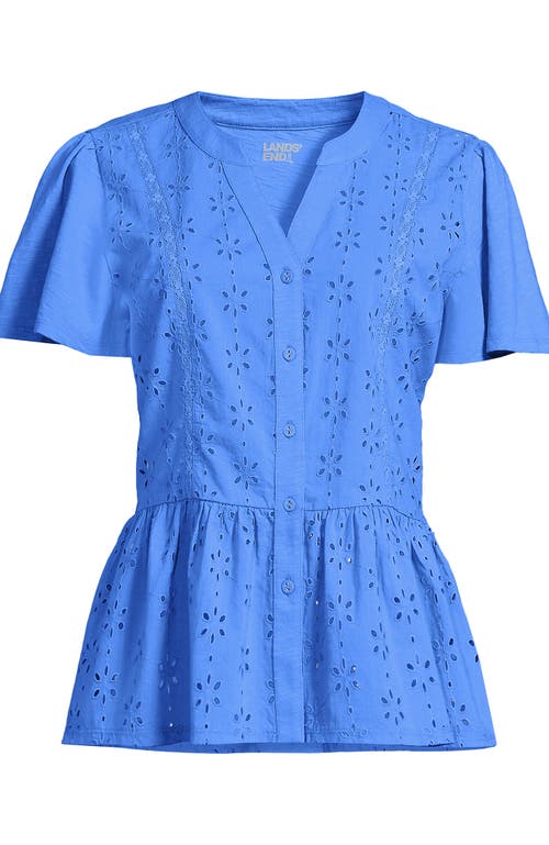 LANDS' END LANDS' END SHORT SLEEVE MIXED MEDIA EYELET TOP 