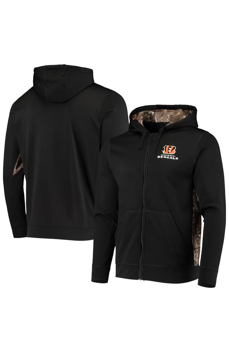 DUNBROOKE Men's Dunbrooke Black/Realtree Camo Cincinnati Bengals Decoy Tech Fleece Full-Zip Hoodie, Main, color, 