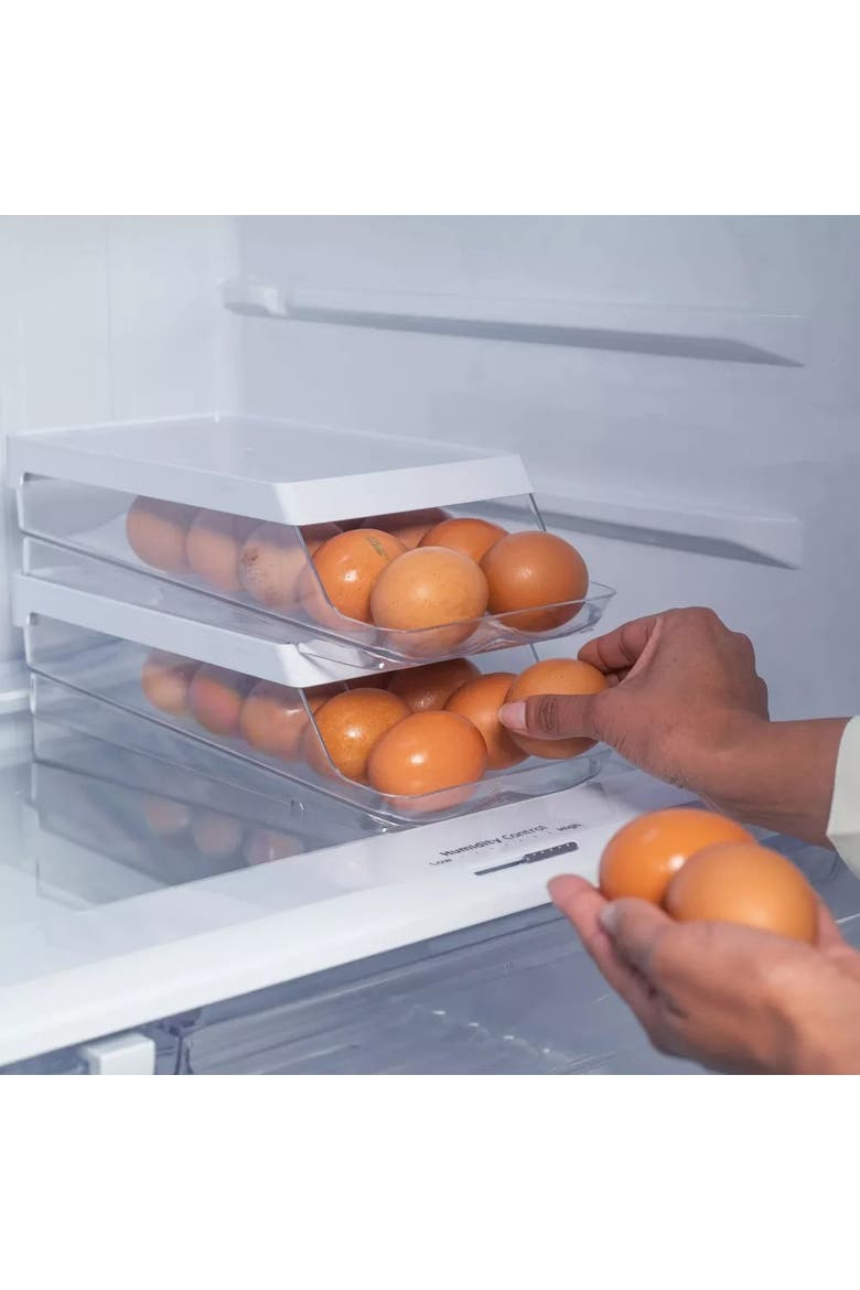 Rolling Clear Stackable Egg Holder Organizer, Alternate, color, Clear/White