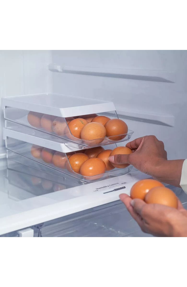 OU Rolling Clear Stackable Egg Holder Organizer, Alternate, color, Clear/White