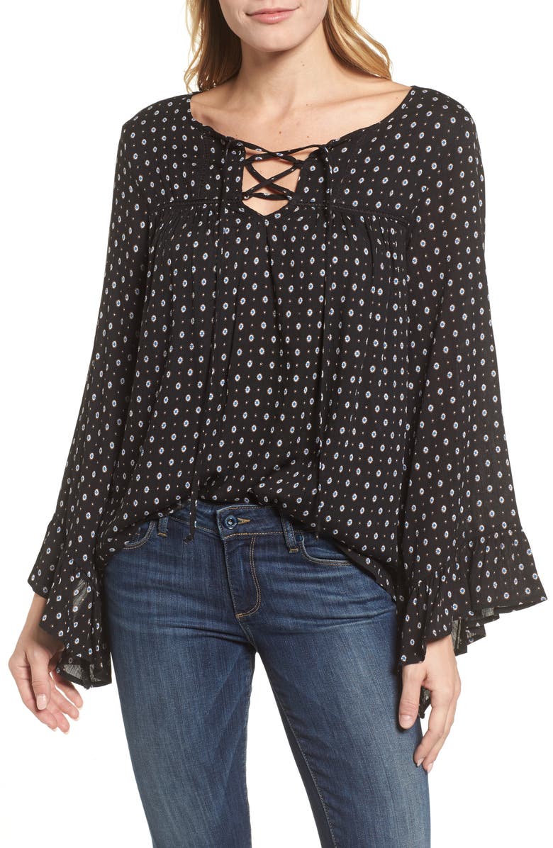 Caslon<sup>®</sup> Floral Print High/Low Peasant Blouse, Main, color, 