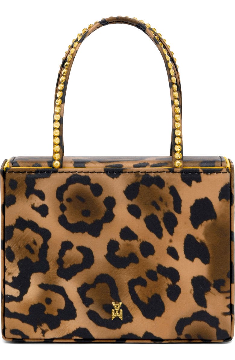 Amina Muaddi Superamini Gilda Leopard Print Top Handle Bag, Main, color,