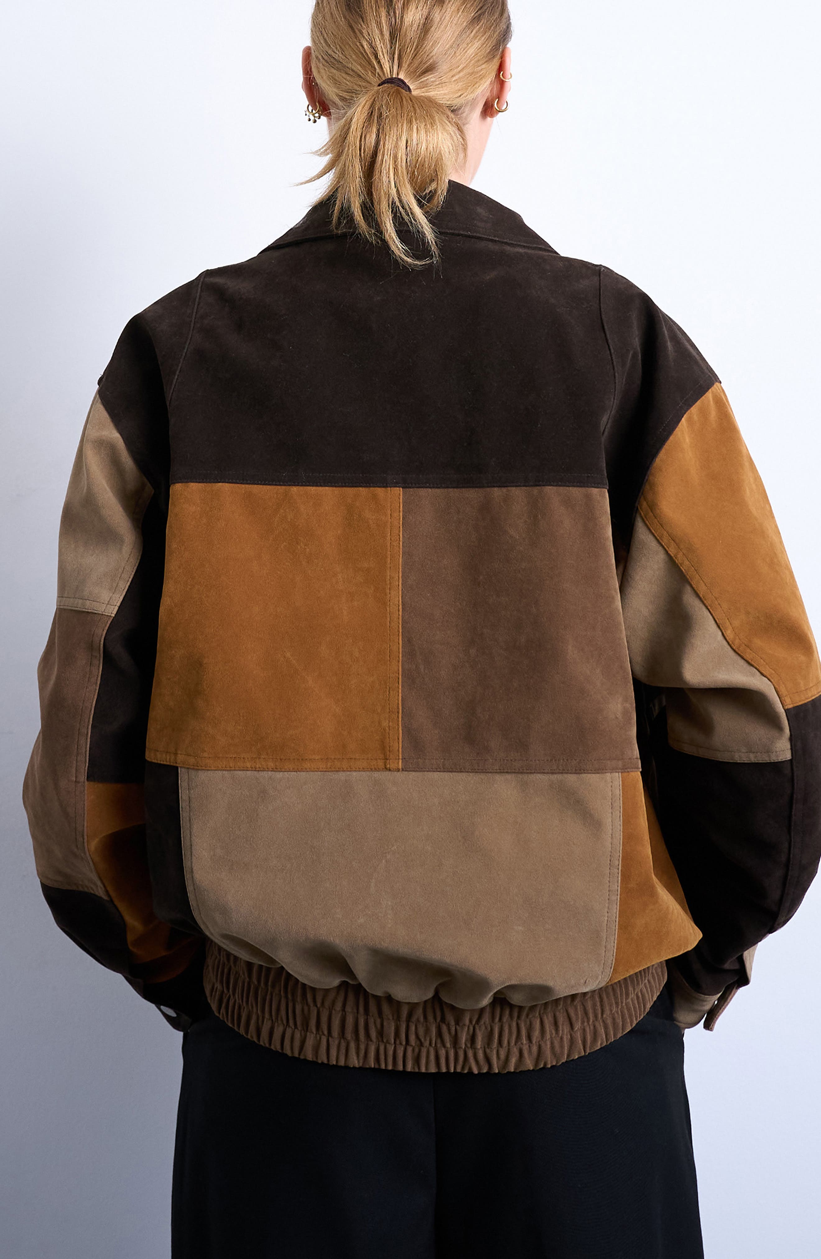 Patchwork Faux Suede Bomber Jacket - image 2