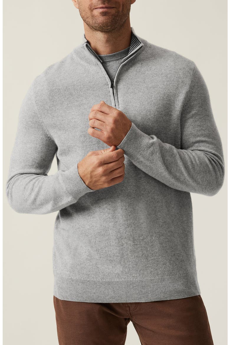 Cashmere, Silk & Wool Quarter Zip Sweater, Main, color, GREY MELANGE