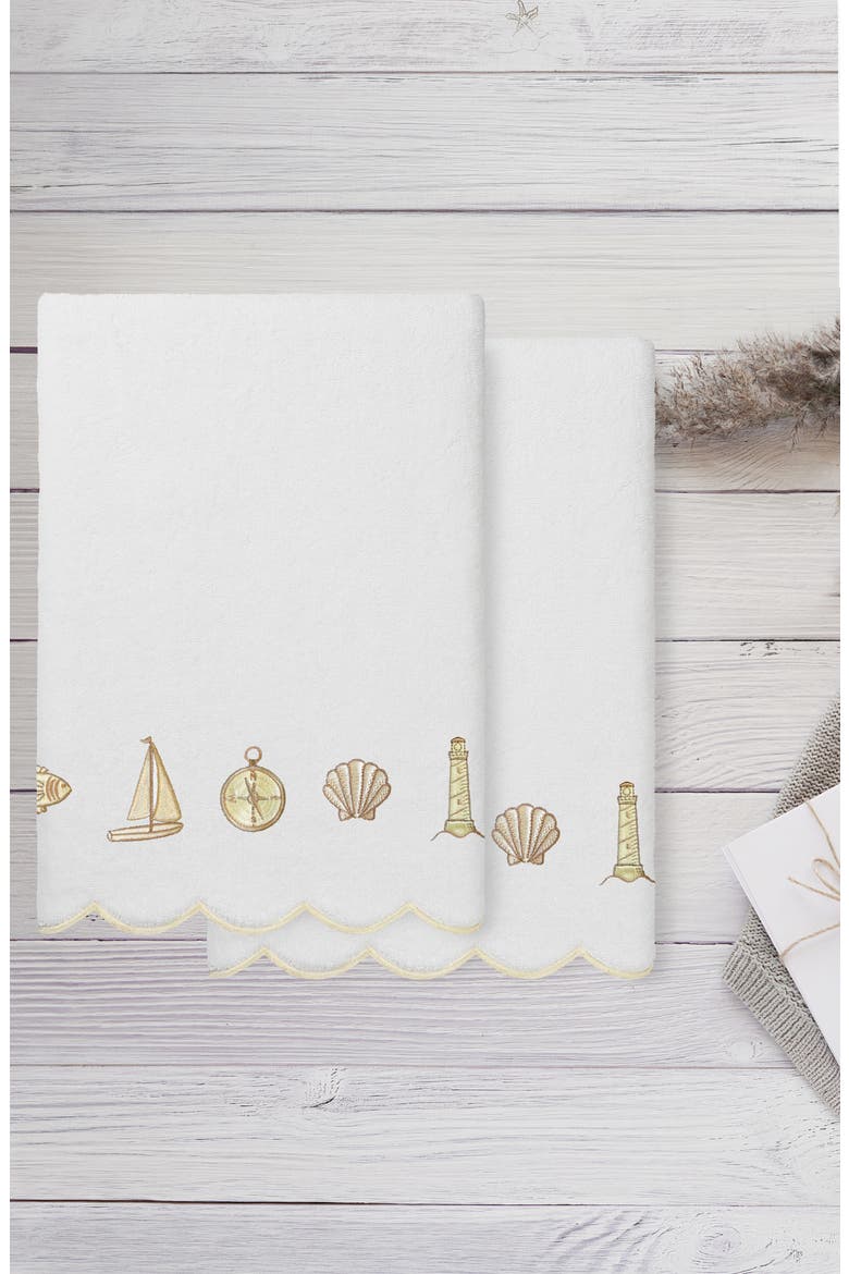 Sea Joy Scallop Set of 2 Bath Towels, Alternate, color, WHITE/ BEIGE