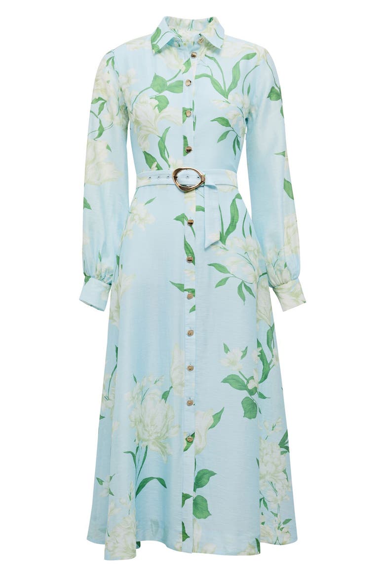 Freya Floral Belted Button-Up Midi Shirtdress, Alternate, color, BLUE ARNA FLORAL